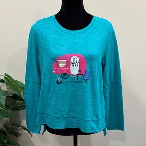 Escape by Habitat Clothes Teal Blue "gone glamping" Top